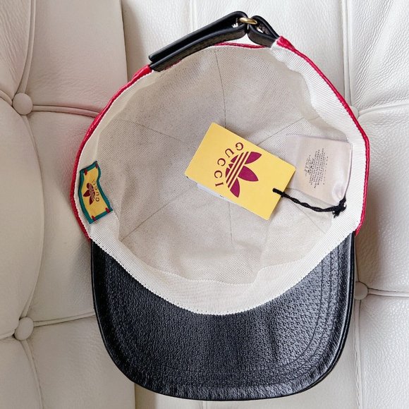 Gucci x Adidas GG LOGO Supreme Baseball Cap Hat Red Black Canvas Unisex Size M - Picture 6 of 11